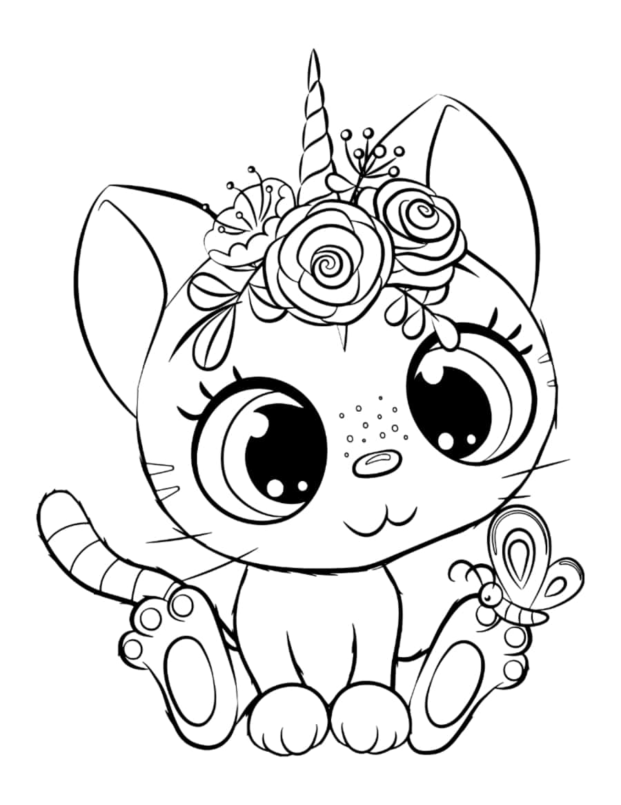 Farm Cute Caticorn Big Eyes Cat Tracing Worksheets Pdf Free Vectors